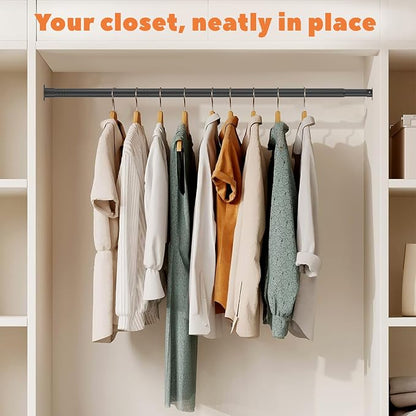 Long Closet Rod 17-99 Inches, Adjustable Heavy Duty Black Metal Closet Rods for Hanging Clothes, 1.3 Inch Diameter with Wall Brackets for Wardrobes, Laundry Room