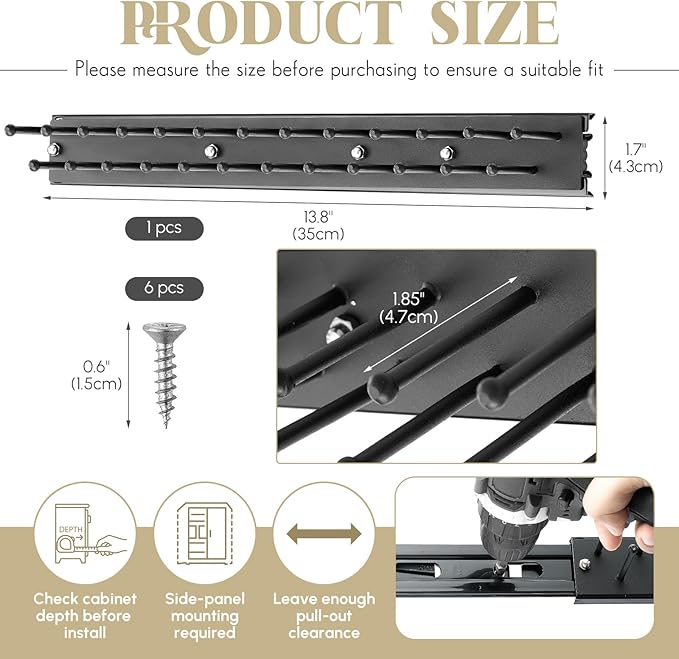 Blulu 1 Pcs 13.8'' Sliding Tie Rack Hanger for Closet, 25 Tie Pull Out Wall Mounted Extending Sturdy Metal Belt Organizer Holder for Men Belt Storage, Black