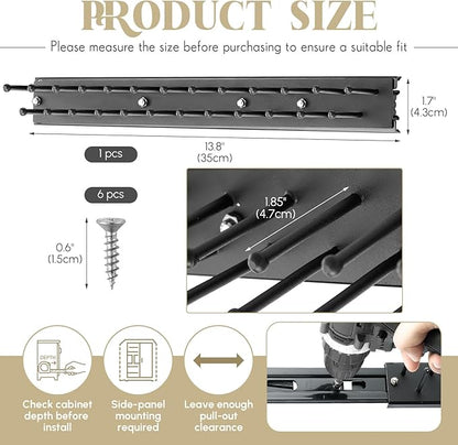 Blulu 1 Pcs 13.8'' Sliding Tie Rack Hanger for Closet, 25 Tie Pull Out Wall Mounted Extending Sturdy Metal Belt Organizer Holder for Men Belt Storage, Black