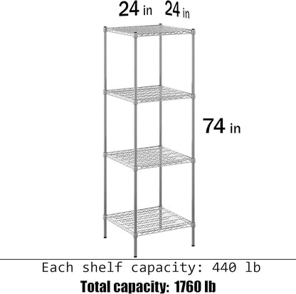 24" Deep x 24" Wide x 74" Height Wire Shelving Kit | 4-Tier | NSF Commercial Storage Rack Unit