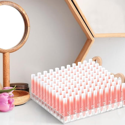 Mumufy Lipstick Holder Clear Acrylic Organizer Makeup Lip Gloss Organizer Plastic Cosmetic Display Case for Lipstick Brushes Bottles Perfume Essential Drawer Vanity Bathroom (121 Slot)