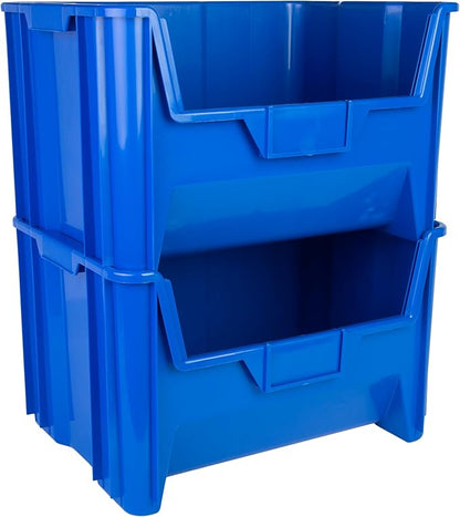 Hudson Exchange 20" x 15" x 12.5" (3 Pack) Plastic Giant Stackable Hopper Bin Container, Blue