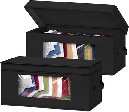 SLEEPING LAMB Stackable Hat Organzier for Baseball Caps, 2 PCS Hat Storage Boxes for Closet Hold 30 Caps with Cardboard, Black