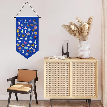 Winmany Wall Hanging Brooch Jewelry Storage Case Canvas Display Stand Enamel Pin Display Banner Holder Earrings Necklace Glitter Pin Collection Organizer (Blue)