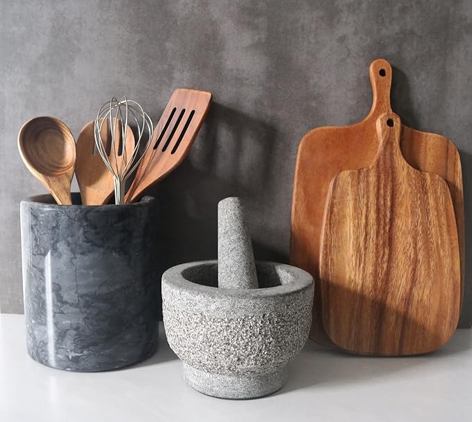 HillSpring Marble Salt Cellar, Utensil Holder, for Kitchen (Black)