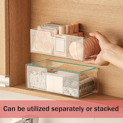 Medicine Cabinet Drawer Organizer Set, 2-Tier Stackable Storage Drawers for Small Bathroom Mirror Toilet Wall Garage Vanity Cabinet - Clear
