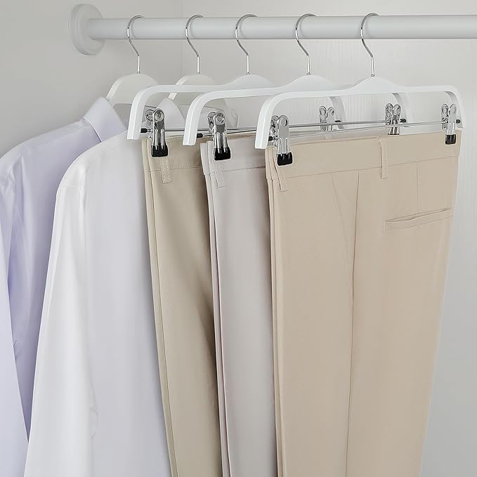 TOPIA HANGER Wooden Pants Hangers,Slim Natural Wood Skirt Hangers with Anti-Rust Hook and Adjustable Metal Clips, Perfect for Skirts, Pants, Slacks-20 Pack-CT17W20