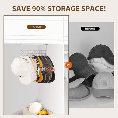 Viklluyr Hat Rack Baseball Cap Wall Organizer - Closet Hats Holder with 20 Hooks - Metal Caps Storage Wall Mounted Hat Hanger Set of 2 for Closet Door Bedroom Entryway Laundry(Grey)