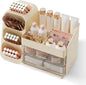 Booklov Makeup Organizer for Vanity, Large Capacity Cosmetic Display Case with Clear Acrylic Drawer, Countertop Beauty Storage Holder for Skincare, Brush Eyeshadow Lipstick Counter Desk, Crystal Cream