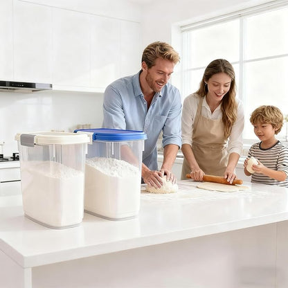 Large Rice Storage Container 30 Lbs with Wheel - Airtight Flour Food Container 15 Lbs with Lid, Scoop, Cup - Plastic Food Storage Bin for Cereal, Sugar, Beans, Dog, Cat, Pet Foods