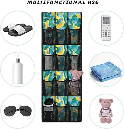 Banana Over The Door Shoe Organizer,12 Large Mesh Pockets Hanging Storage Shoe Rack,Hanger Storage Organizer for Closet,Classroom Headphone Storage,Over Door Organizer for Toys