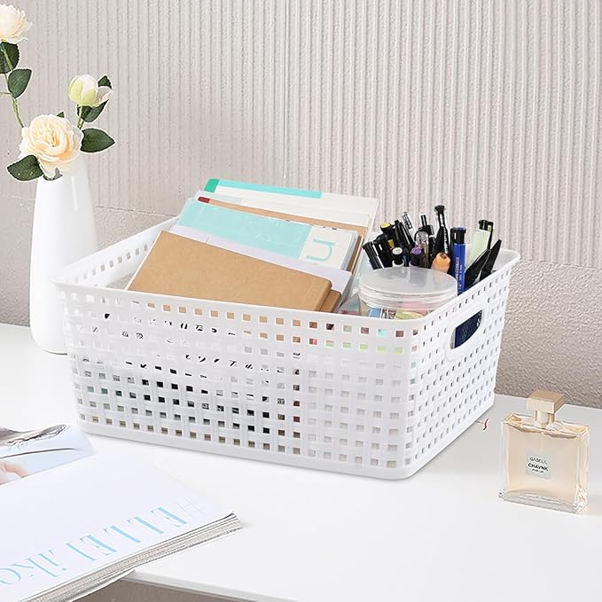 Plastic Storage Baskets for Shelf, 4 Packs