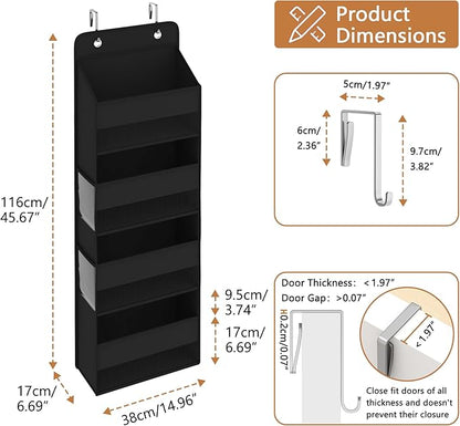 Kaitiemoo 1 Pack 4-Tier Over the Door Organizer, Heavy-Duty Large Deep Pocket Hanging With 4 Large Front & 4 Side Pockets With for Pantry, Kitchen, Bathroom, Dorm, Black