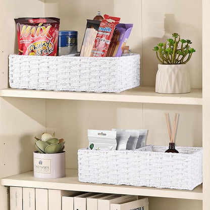Vagusicc 2 Section Wicker Storage Basket, Wicker Baskets for Storage, Toilet Paper Basket for Toilet Tank Top, Small Wicke Baskets for Organizing Shelves, 2-Pack, White