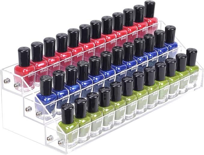 Umirokin 3 Tier Acrylic Nail Polish Organizer Rack, Clear Nail Polish Display Shelf Holds 36-45 Bottles, Essential Oil & Tattoo Ink Holder Stand, Countertop Storage Organizer for Vanity Salon Bathroom