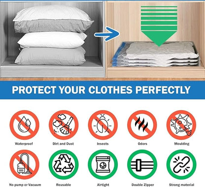 Vacuum Bag Travel,Space Saver Bags (1 Large/2 Medium/2 Small) Compression Plastic Storage Pouch (Pack of 5)