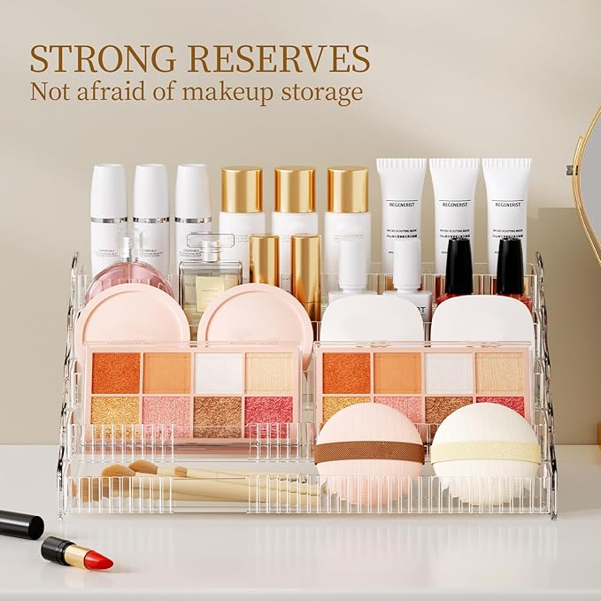 Small Cosmetic Organizer for Vanity & Bathroom Countertop – Aesthetic Mini Makeup Storage Box with Handle, Portable Skincare Display Case for Dresser