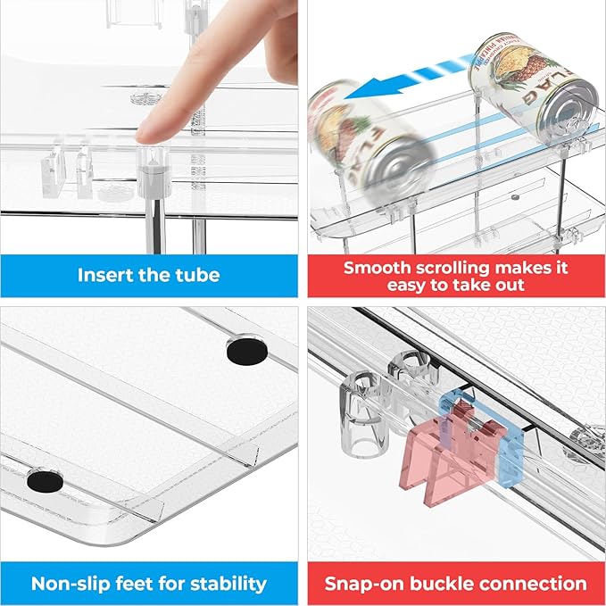 Can Organizer for Pantry Stackable 5 Tiers Can Storage Organizer Pantry Soda Can Organizer for Fridge 60 Cans Rack Automatic Rolling Canned Food Organizer for Refrigerator Kitchen Clear