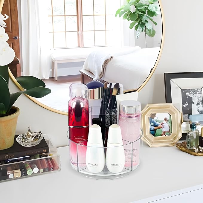 360° Rotating Makeup Organizer Clear Lazy Susan Organizer for Vanity, Cosmetic Display Cases for Bathroom Countertop, Makeup Storage Organizer, Desktop Dresser Sundries Storage Boxes