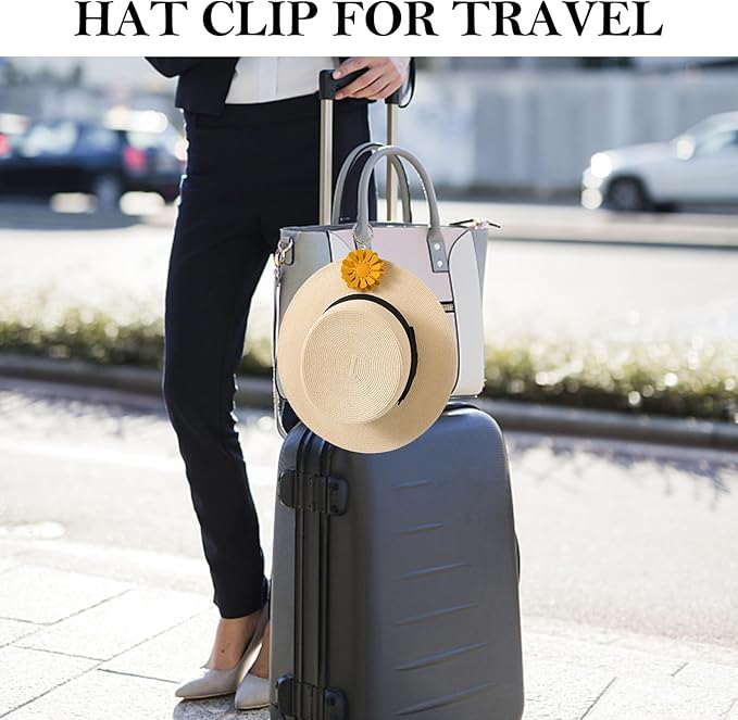 2 Pack Leather Hat Clip for Travel On Bag, Travel Hat Holder for Handbag Backpacks Luggage, Outdoor Travel Accessories Hat Bag Clip (Yellow)