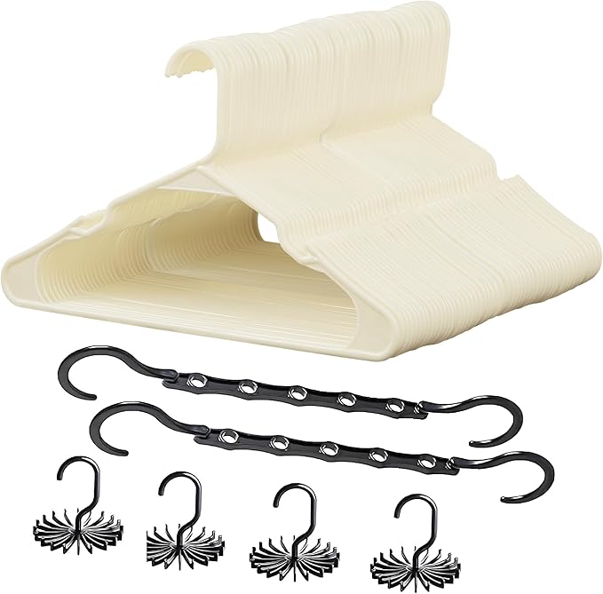 VECELO 50 Pack Plastic Hangers, Space-Saving Clothes Hangers with Shoulder Notches for Straps, Durable Non-Slip Hangers for Closet, Ideal for Shirts, Dresses, Coats, Pants,Suits