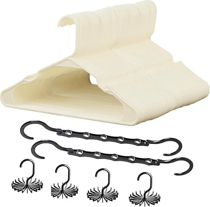 VECELO 50 Pack Plastic Hangers, Space-Saving Clothes Hangers with Shoulder Notches for Straps, Durable Non-Slip Hangers for Closet, Ideal for Shirts, Dresses, Coats, Pants,Suits