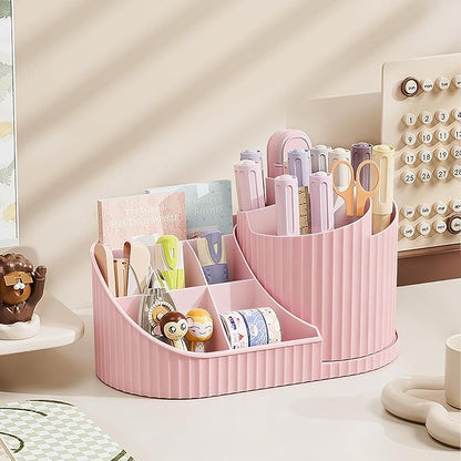 Anyoifax 360 Rotating Makeup Brush Holder Organizer with Divider 5 Slots Make Up Brushes Cup Flower-Shaped Spinning Pen Holder for Vanity, Cosmetics, Lipsticks, Pink