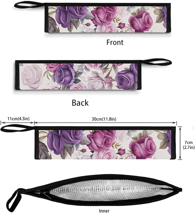 COEQINE Purple Rose Flower Utensil Holder Case for Home Work Outdoor Travel Accessories Fork Spoon Knife Organizer With Lid for Party Fashion Retro Style Floral Silverware Case