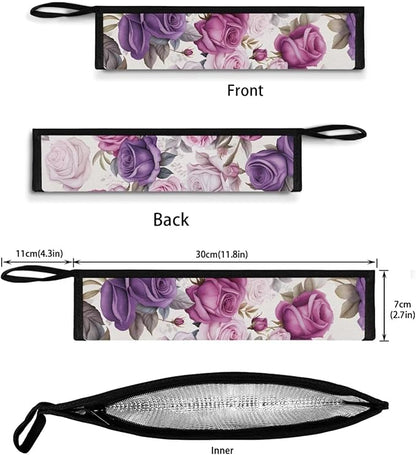 COEQINE Purple Rose Flower Utensil Holder Case for Home Work Outdoor Travel Accessories Fork Spoon Knife Organizer With Lid for Party Fashion Retro Style Floral Silverware Case