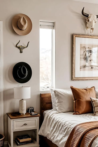 Cowboy Hat Rack for Wall 2 Pack Modern Cast Iron Cowboy Hat Holder Cowgirl Hat Hanger Western Decor Longhorn Wall Hooks Closet Bedroom Living Room Antique Gold Men's Western Gifts