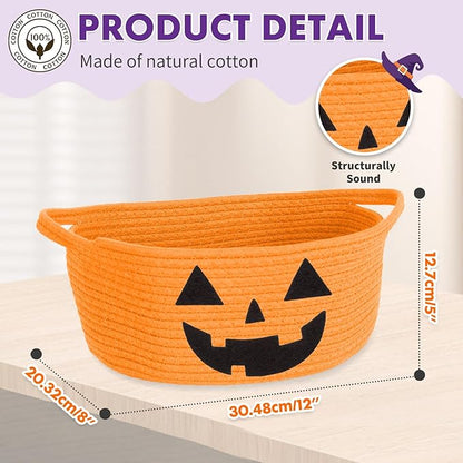 ShellKingdom Halloween Basket, Storage Basket with Handles, Empty Halloween Decorations Gift Baskets with Gift Bags and Ribbon, 12 X 8 X 5 INCH