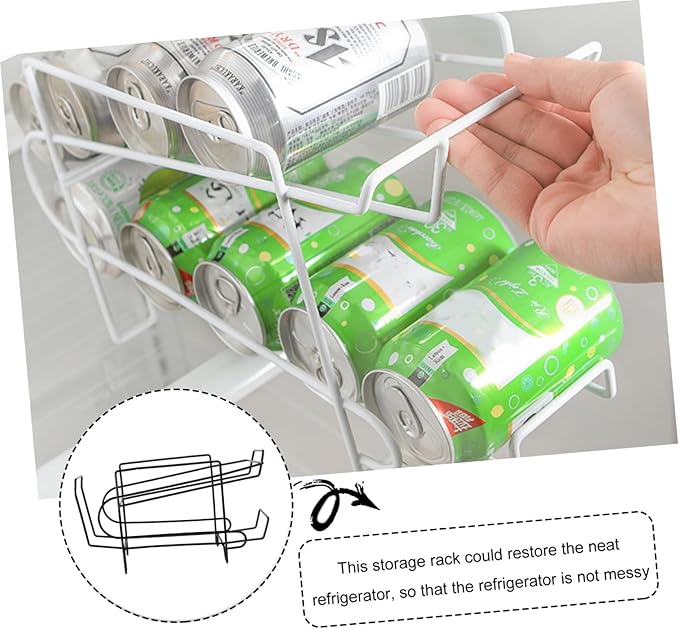 PRETYZOOM 1pc Rolling Drink Storage Rack Space-saving Beverage Holder for Refrigerator Dual-layer Canning Organizer Black for Kitchen and Pantry Organization