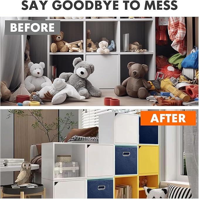 ShellKingdom Storage Bins, Foldable Fabric Storage Cubes And Cloth Storage Organizer Drawer with Metal Handle For Closet And Toys, 11 X 10.5 X 10.5 INCH, 2 Pack (Dark Blue)