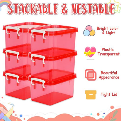 6 Pack 4 Quart Colorful Plastic Storage Bins with Lids Stackable Storage Bins with Latching Lids Handle Clear Colored Storage Organizer Bins for Home Office Pantry Containers(6 Red)