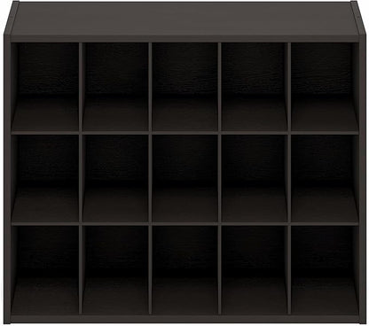 Furinno FANO Shoe Rack, 15-Cube Shoe Organizer, Stackable Shoe Storage, 11.4 x 24.2 x 19.3, for Closet Entryway, Office, Garage, Black Dark Oak