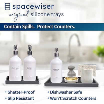 Spacewiser Countertop and Vanity Tray - 2 PC (11” and 7”) Shatterproof Silicone Kitchen and Bathroom Trays for Counter, Kitchen Soap Dispenser Tray, Vanity Trays for Bathroom, Perfume Key Tray
