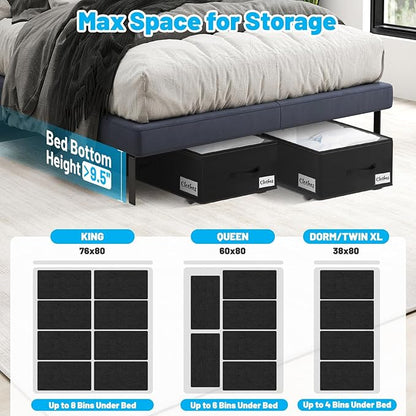 Under Bed Storage with Wheels, 2-Pack 10" Height XXL 75L Rolling Storage Bins, Quick Assembly Underbed Shoe Storage Containers with Clear Lid & Label, Dorm Under Bed Drawers for Clothes, Shoes, Grey
