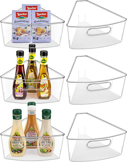 JEISSLIA Lazy Susan Cabinet Organizer Bins for 26"/ 28"/ 32" Diameter Corner Organizer, Plastic Cabinet Storage Bin, 1/8 Wedge - Food Safe, BPA Free, with Non-Slip Pads (for 32" Diameter, 6 Pack)