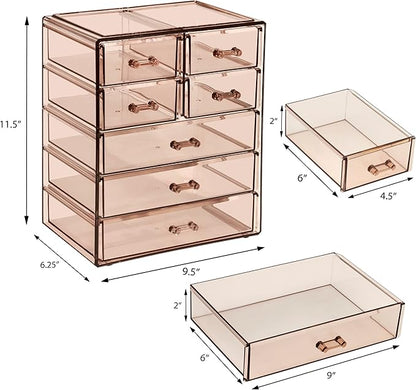 Sorbus Acrylic Makeup Organizer Set, 7-Drawer Vanity & Countertop Cosmetic Storage with Small & Wide Drawers, Bronze Glow Makeup Storage for Brushes, Lipsticks, Jewelry, Holiday Gift for Women & Teens