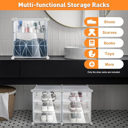 72 Pairs Shoes Organizer Cabinet, Shoe Container Storage Box, Shoe Rack Box Stackable Sneaker Display Box, 12 Tier Shoe Box Shoe Storage Bins Space Saving Sneaker Storage Box (clear)