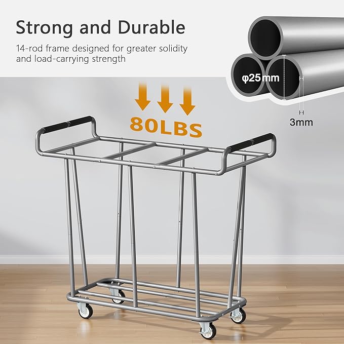 Gewudraw Large laundry hamper with Wheels, 360L 3 Bag Big Rolling Laundry Hamper Sorter Cart, Extra Large Laundry Clothes Hamper, Heavy Duty Laundry Basket Organizer for Laundry Room,Bathroom,Black