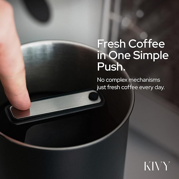 KIVY Vacuum Coffee Canister - Push Lid Preserves Coffee Aroma & Oil - Stainless Steel Airtight Coffee Canister - Coffee Container for Ground Coffee & Coffee Bean Storage - Removes Excess Air