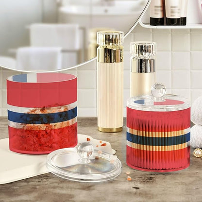 DOMIKING Norway Flag 2 Pack Bathroom Canisters Cotton Swab Holder Dispenser Plastic Cotton Ball Jar Acrylic Storage Containers for Floss Cotton Ball Makeup Sponges