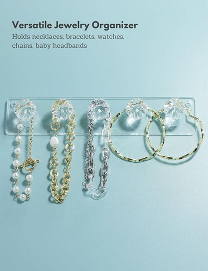 Zreal Necklace Hanger, Acrylic Necklace Holder Short with 5 Jewelry Hooks in Seashell Shape, Wall Mount Jewelry Hanger for Necklace, Bracelets, Chians (4-pack Clear)