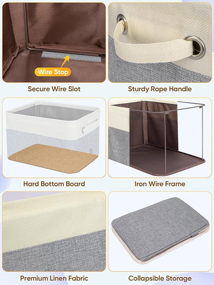 BALEINE 4 Pack Fabric Closet Storage Bins for Shelves, Linen Closet Organizers and Storage, Decorative Baskets for Organizing, Shelf, Clothes, Home, Office (Grey, 17''x13''x10.5'')