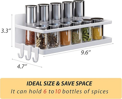 Magnetic Spice Rack for Refrigerator, 2 Pack Magnetic Shelf, Fridge Magnet Organizer with Moveable 6 Hooks, Magnetic Fridge Shelf for Kitchen Organization and Storage(White, 2 Pack)