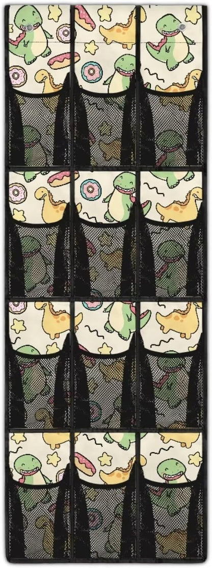 Dinosaur Behind Door Organizer 12 Pockets Over The Door Shoe Organizer for Closet Space Saving Wall Hanging Storage for Kids Room