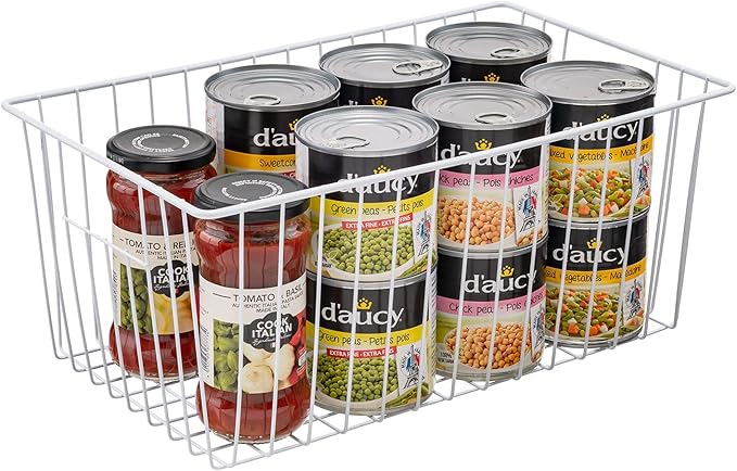 16" Upright Freezer Organizer Baskets, Wire Storage Bins Large Bakset for Freezer, Pantry, Kitchen, Bathroom Organizing, White, Set of 4