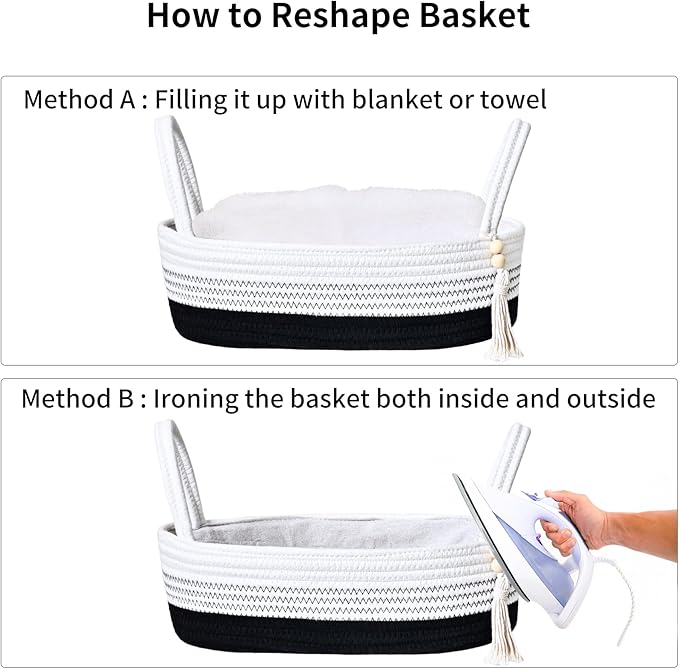 ABenkle Small Storage Basket for Toilet Tank Top - Jute Rope Woven Organizer with Handle, Boho Countertop Bathroom Decor, Toilet Paper Holder, 13x6x4 Inch