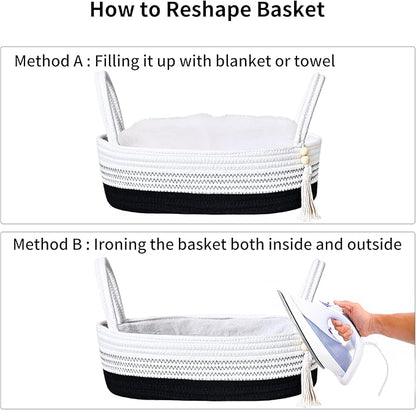 ABenkle Small Storage Basket for Toilet Tank Top - Jute Rope Woven Organizer with Handle, Boho Countertop Bathroom Decor, Toilet Paper Holder, 13x6x4 Inch